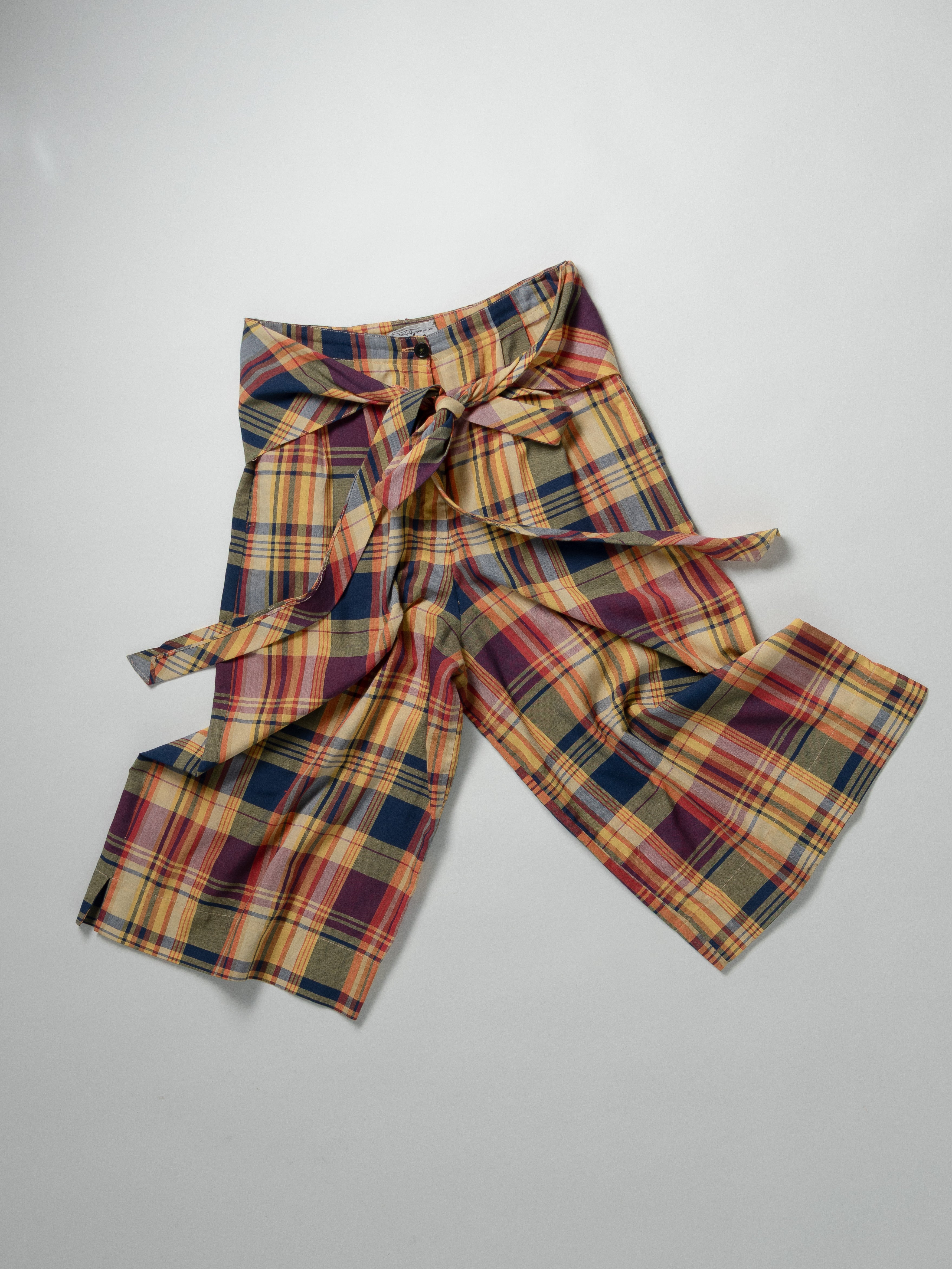 OAKS MULTICOLOR PLAID LONG SHORTS WITH TIE WAIST