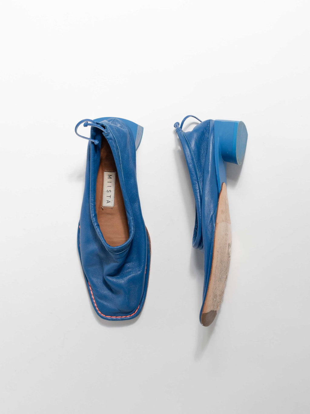 MIISTA BLUE DRAWSTRING BLOCK HEEL MULES