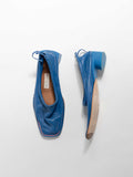 MIISTA BLUE DRAWSTRING BLOCK HEEL MULES