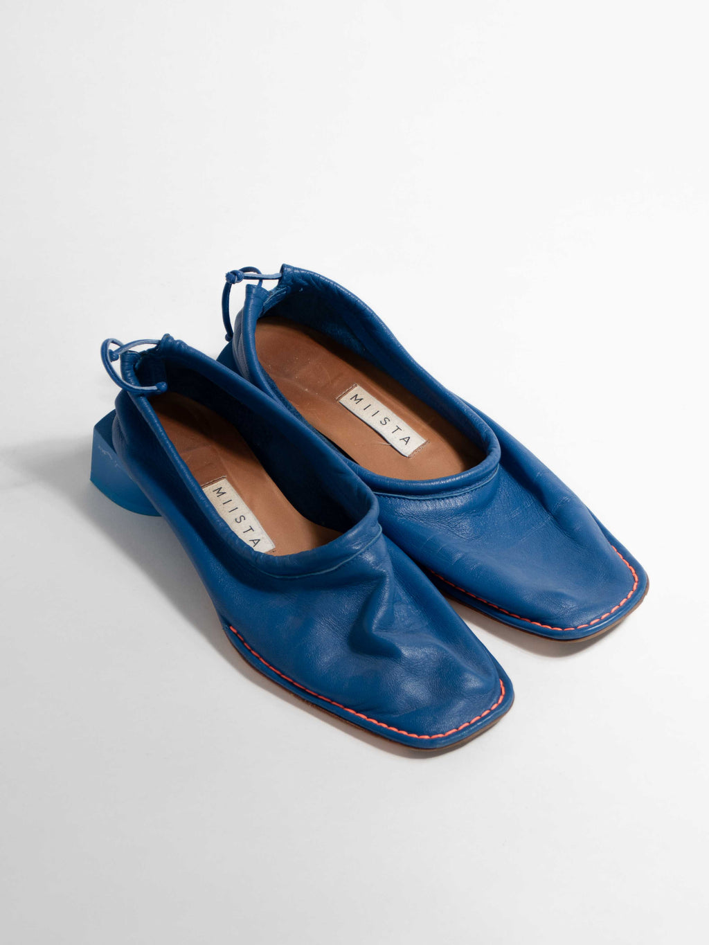 MIISTA BLUE DRAWSTRING BLOCK HEEL MULES