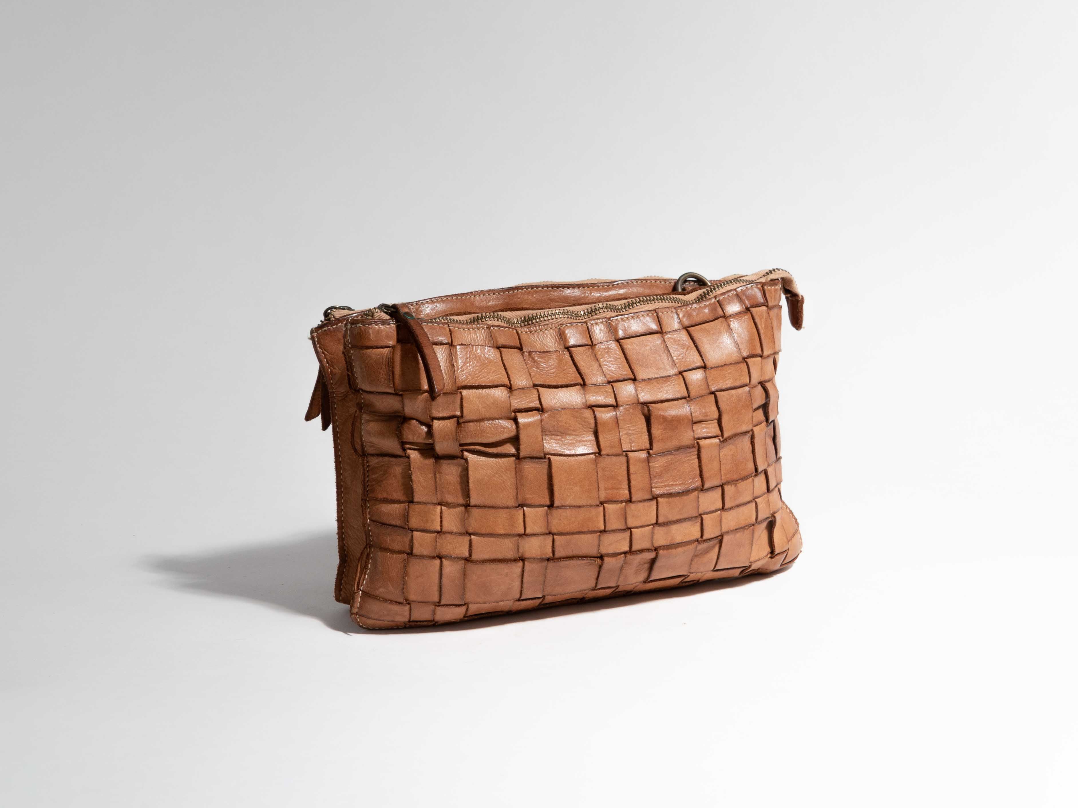 COSTANZA ROTA BROWN LEATHER WOVEN CROSSBODY BAG