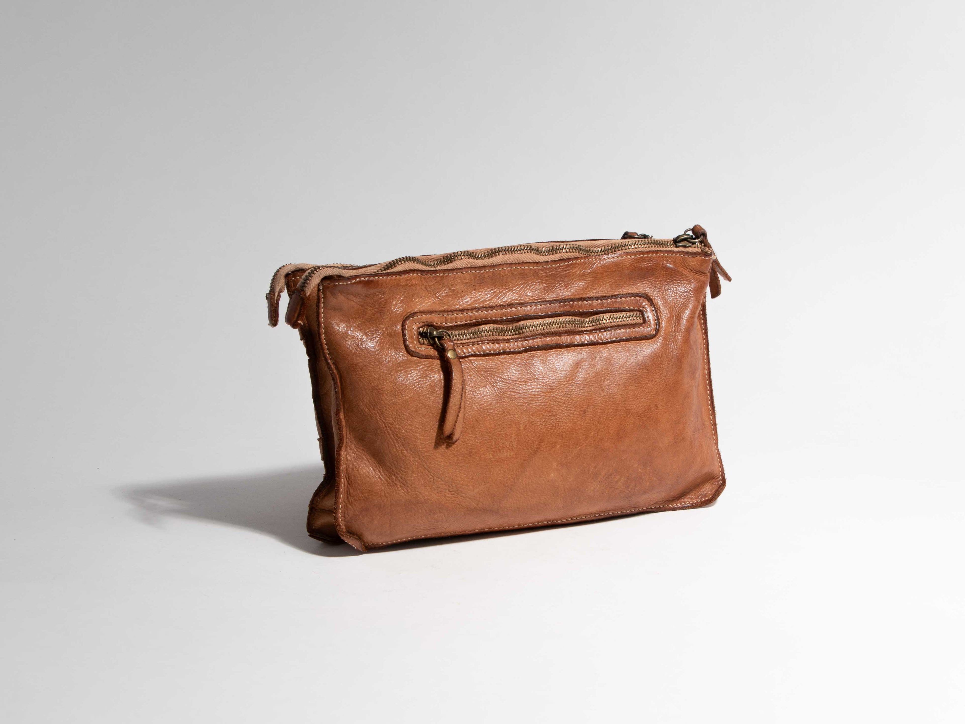 COSTANZA ROTA BROWN LEATHER WOVEN CROSSBODY BAG