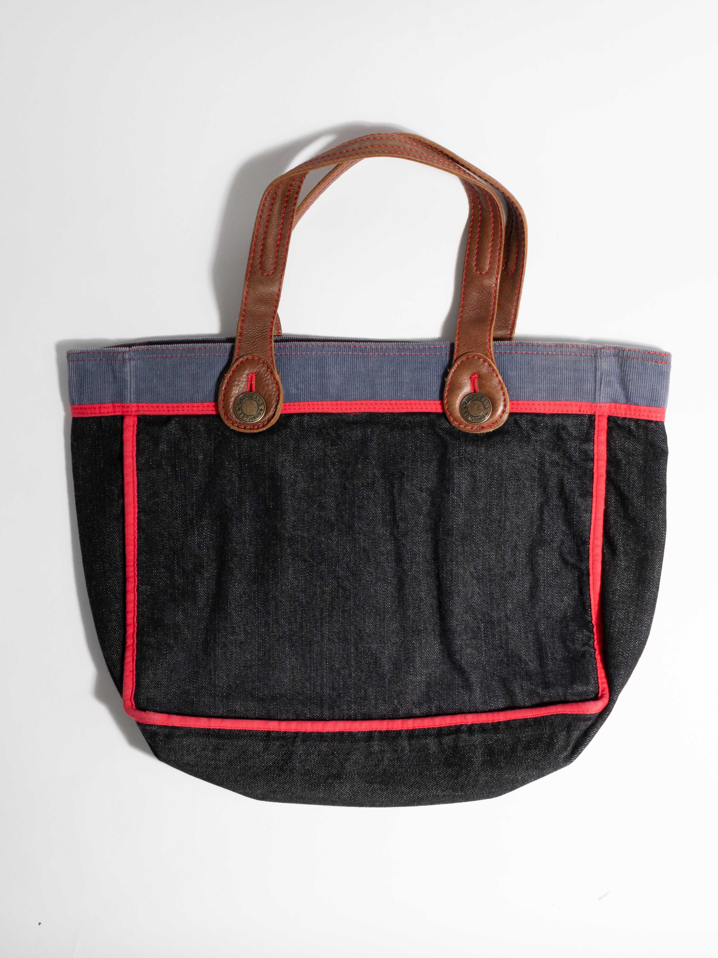 GAP REVERSIBLE DENIM AND BLUE CORDUROY TOTE WITH BRIGHT RED PIPING