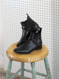 MIU MIU BLACK LEATHER ANKLE BOOTS WITH SILVER HARDWARE
