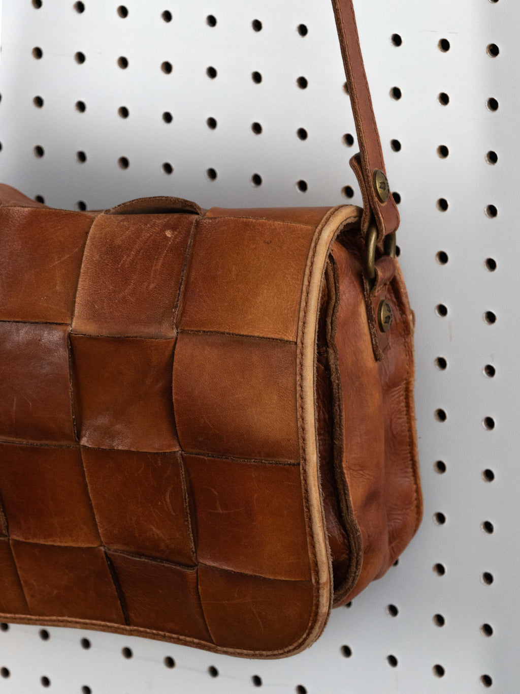 PATRICIA NASH BROWN LEATHER WOVEN SQUARE CROSSBODY