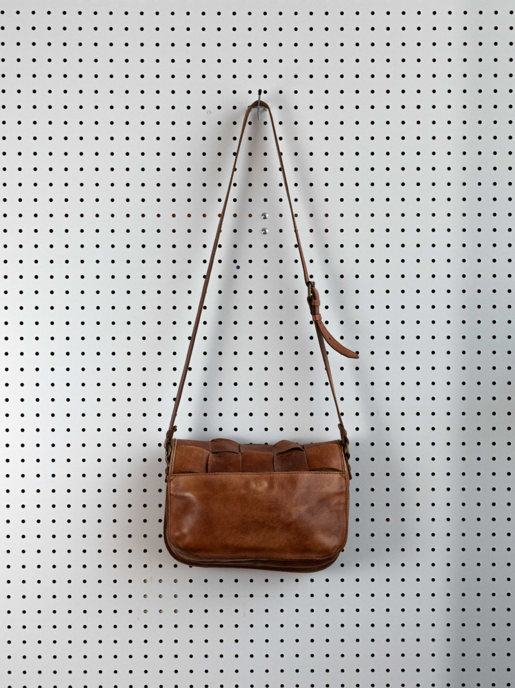 PATRICIA NASH BROWN LEATHER WOVEN SQUARE CROSSBODY