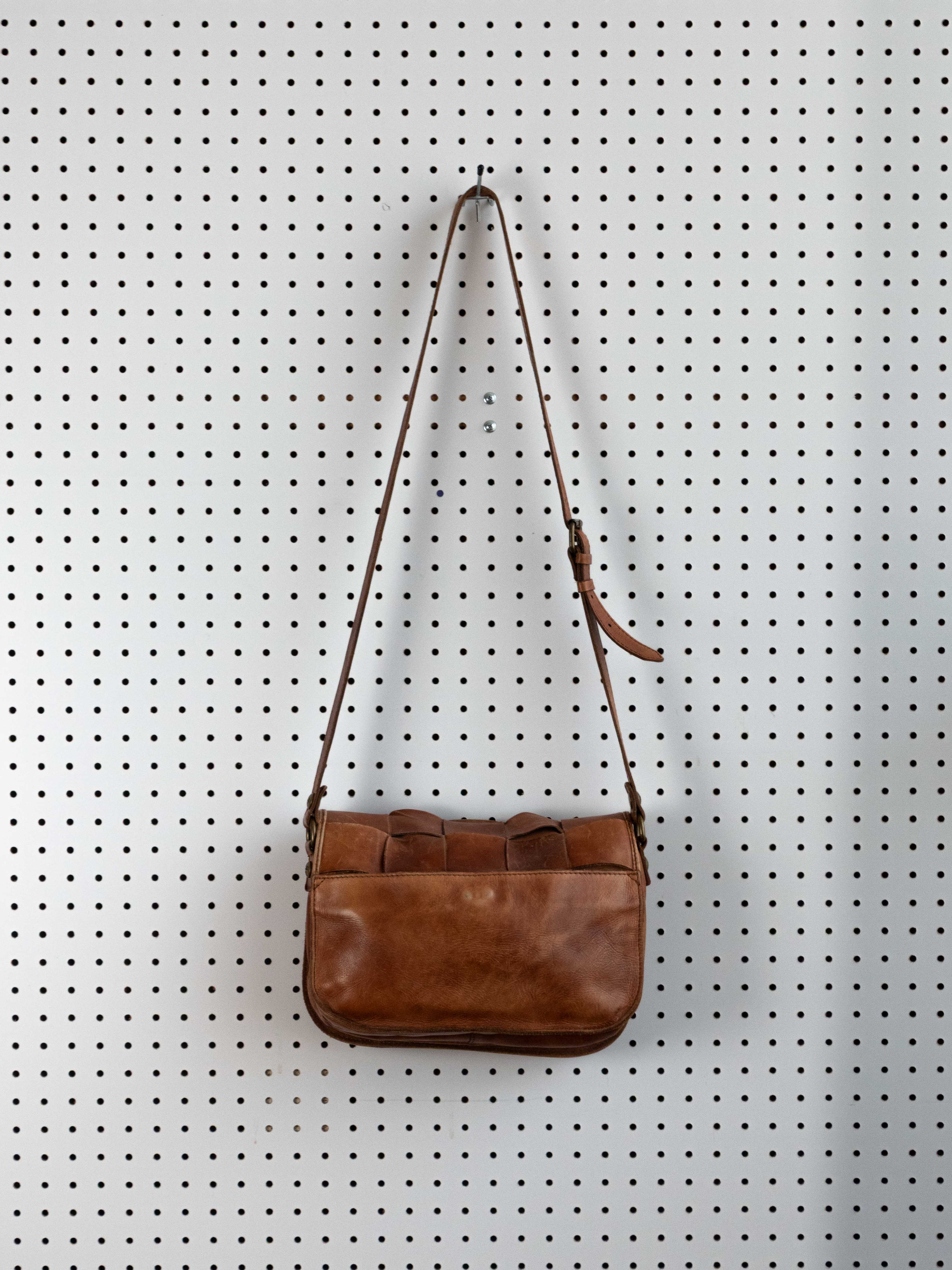PATRICIA NASH BROWN LEATHER WOVEN SQUARE CROSSBODY