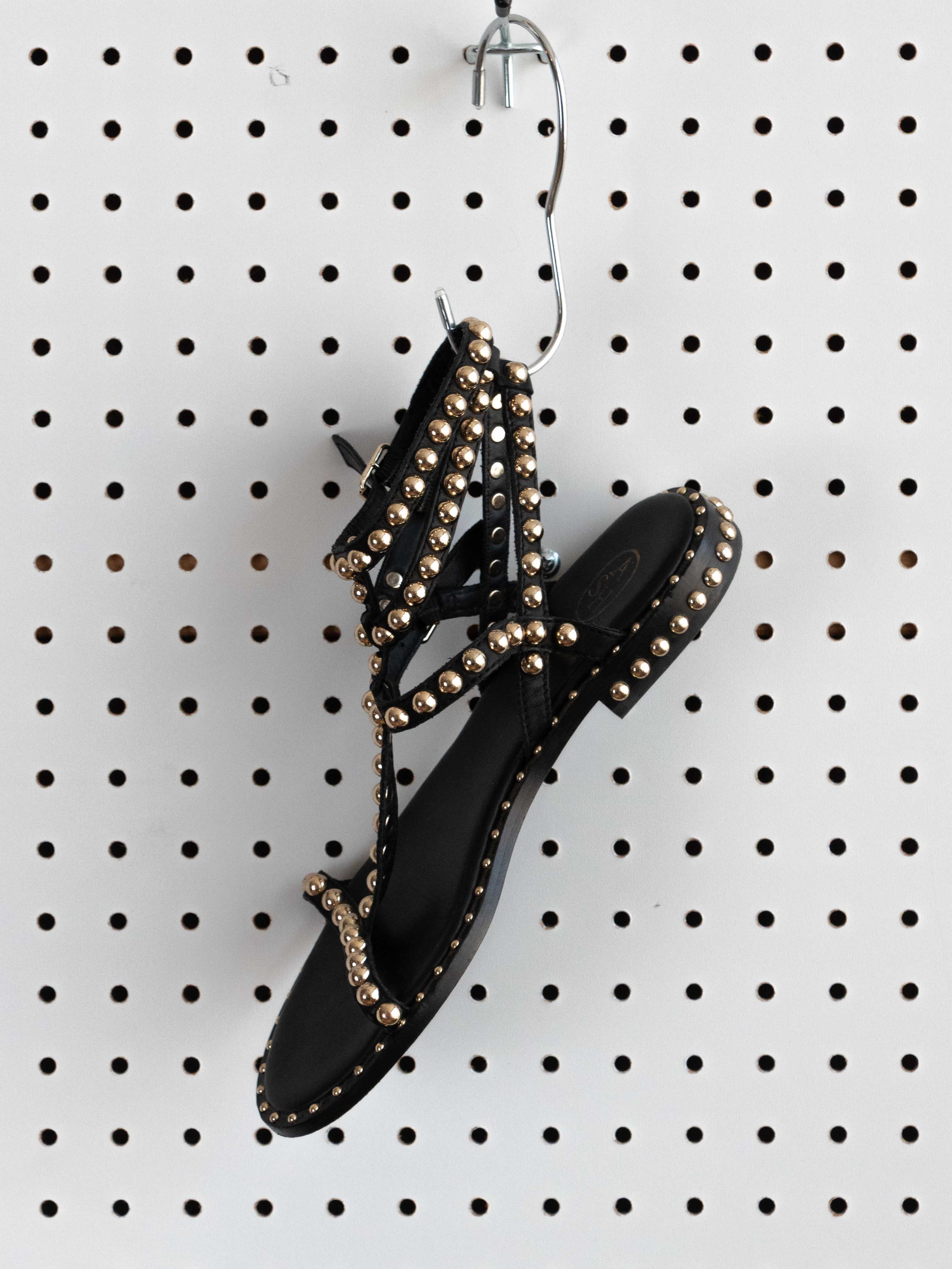 ASH BLACK LEATHER SANDALS WITH GOLD BEAD DETAILING