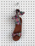 RALPH LAUREN MULTICOLOR PLAID LEATHER TIE STRAP SANDALS