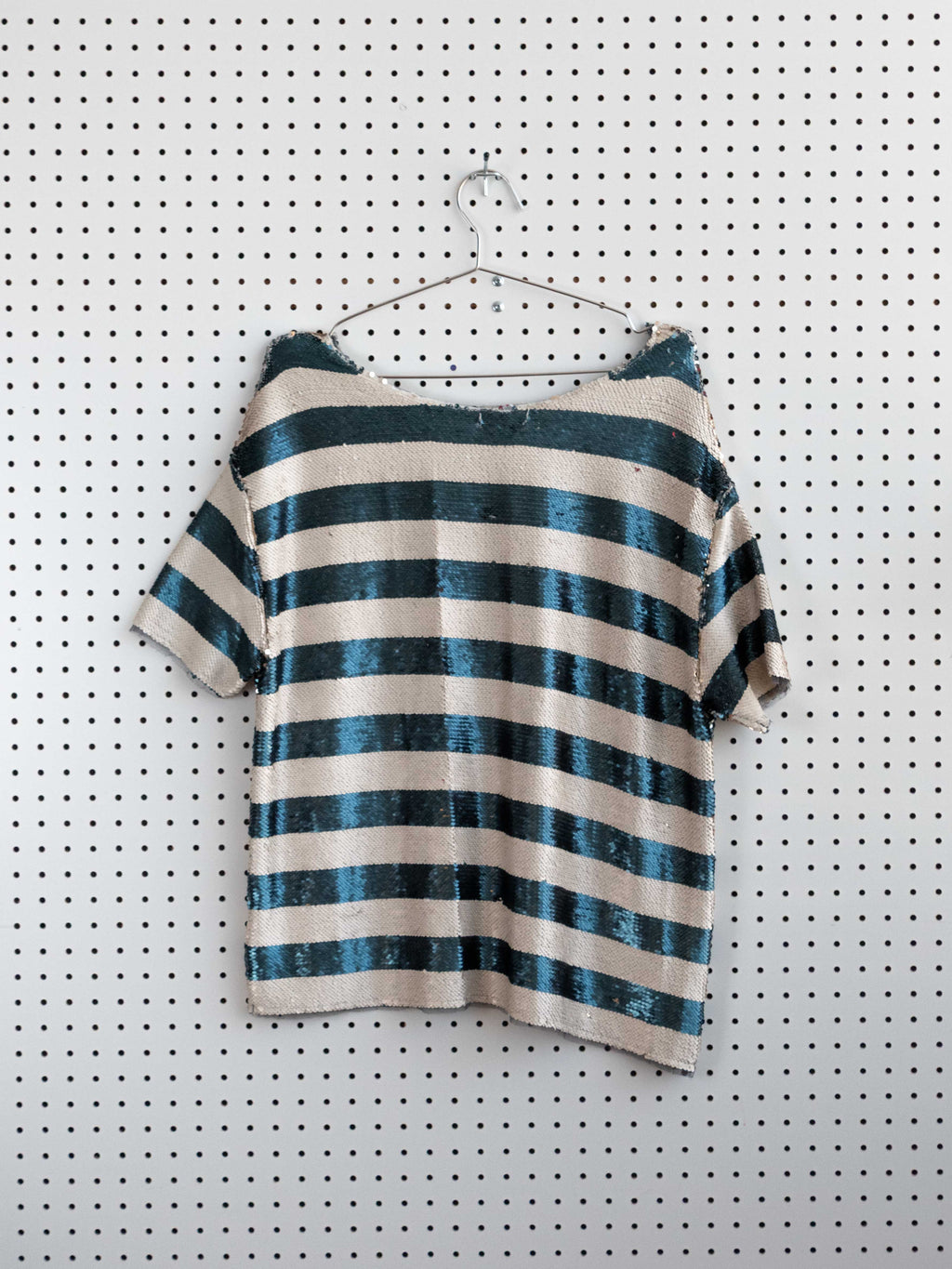 SILENCE + NOISE IVORY + BLUE  STRIPED COMPLETELY SEQUINED TEE