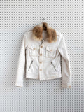 IZZUE WHITE BUTTON DOWN COTTON JACKET WITH FUR COLLAR